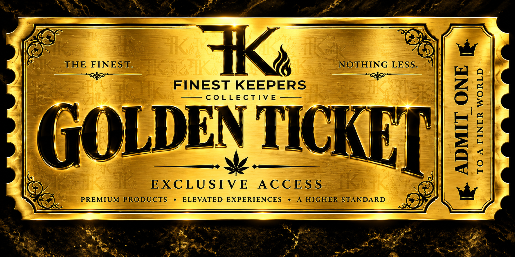 Finest Keepers Collective Golden Ticket with ornate gold detailing